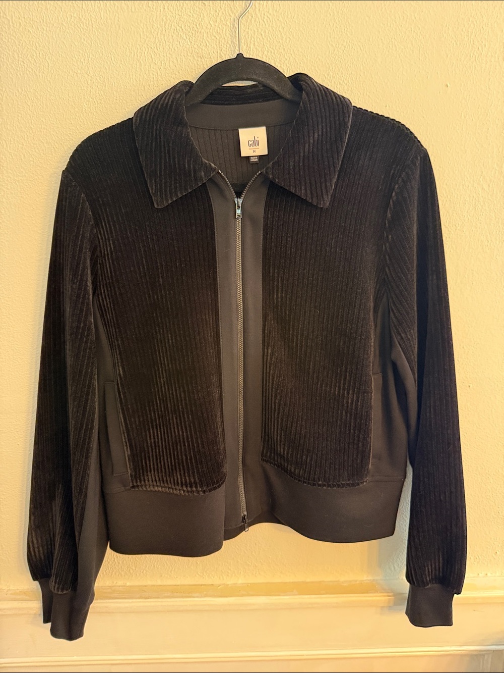 CAbi Black Ribbed Zip Bomber Jacket